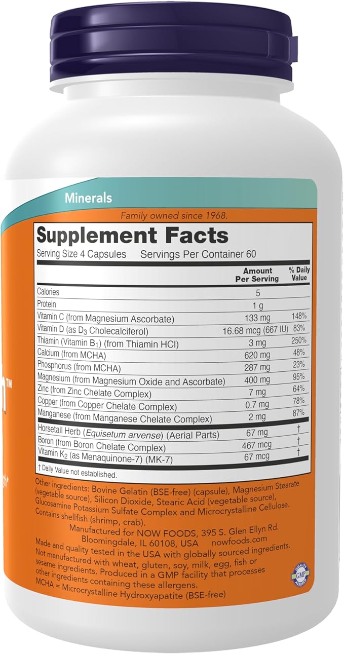 NOW Foods Supplements Bone Strength™ with Microcrystalline Hydroxyapatite (MCHA) Magnesium and Vitamins CD and K 240 Capsules