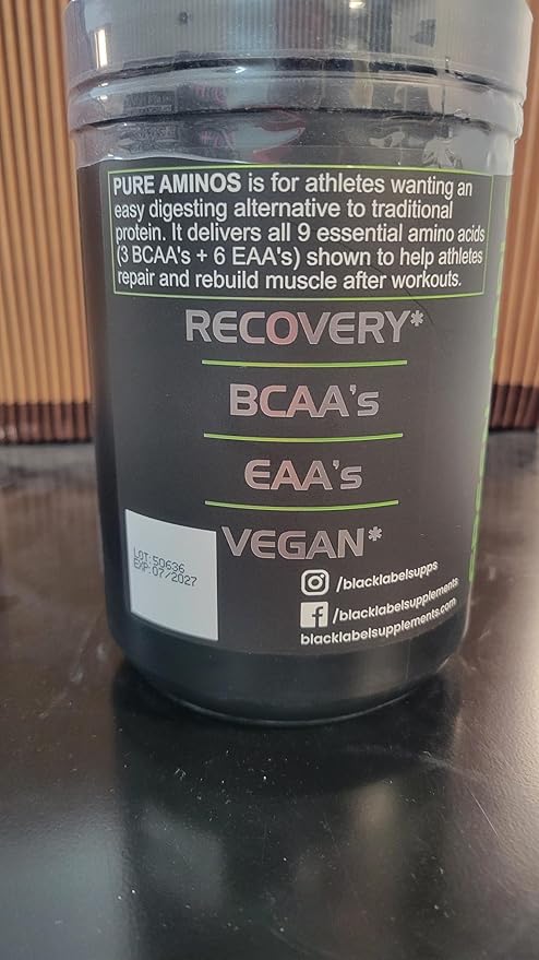 BLACKLABEL Supplements Pure AMINOS Essential Amino Acids Green Apple 30 Servings – Vegan Post-Workout Recovery Powder – Low Calorie Amino Acid Supplement for Muscle Support and Performance