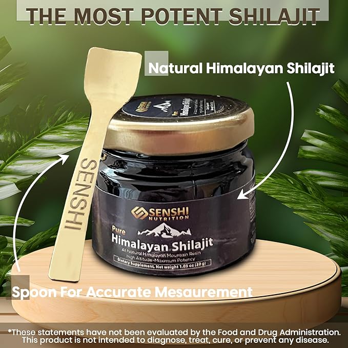 Shilajit - All Natural Maximum Potency Himalayan Mountain Resin from High Altitude - 100% Pure Shilajit with Fulvic Acid &amp 85+ Trace Minerals Complex - 1 oz / 30 g with Free Spoon Included