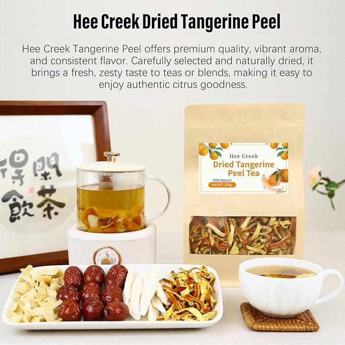 Hee Creek Dried Tangerine Peel Strips 300g/10.58oz Natural Chinese Herbal Tea Dried Orange Peel Chen Pi Sulfur Free 陈皮 橘皮丝