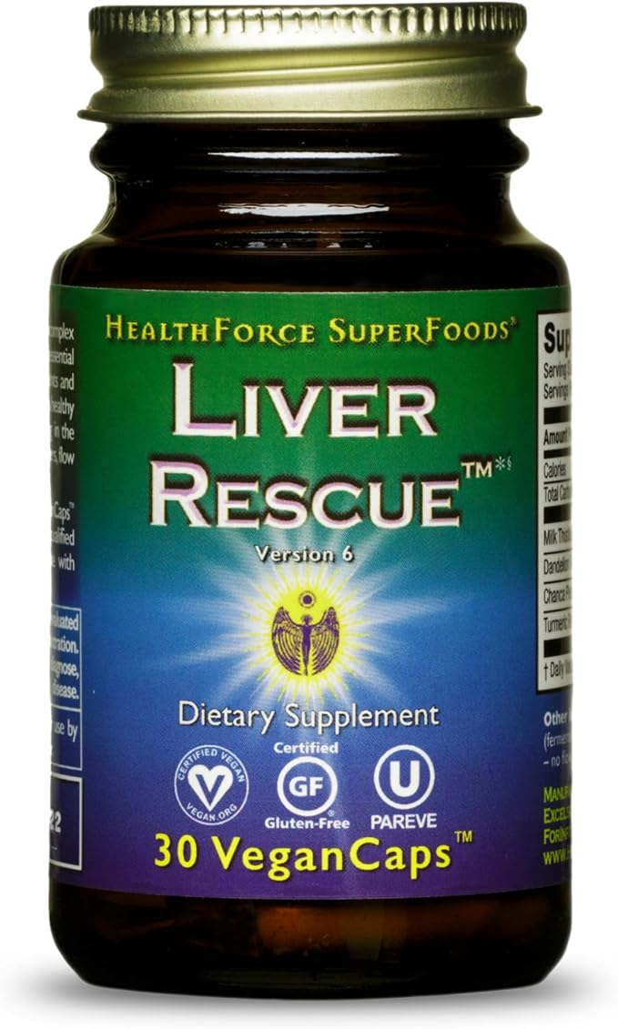 HEALTHFORCE SUPERFOODS Liver Rescue - Natural Liver Cleanse - with Milk Thistle &amp Dandelion Root - Gluten-Free &amp Vegan - 30 Capsules