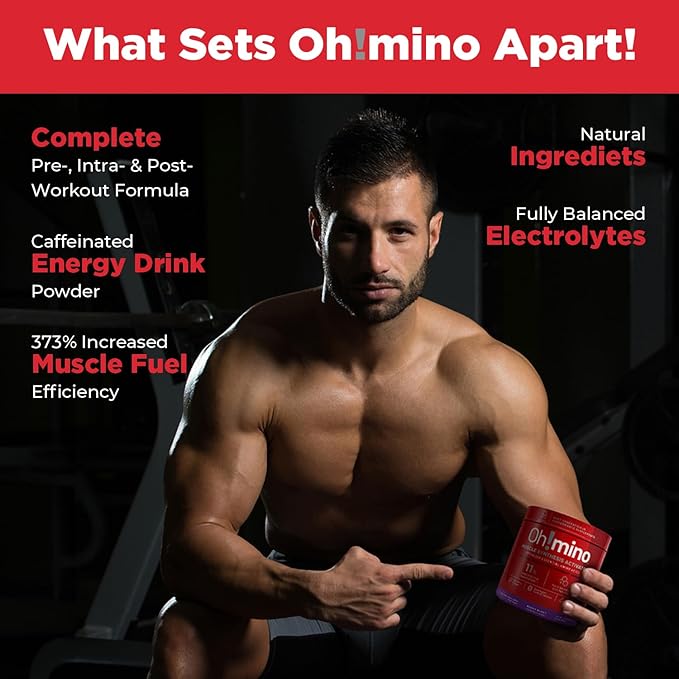 Oh!mino Essential Amino Acids Supplement Drink Powder Berry Blast Caffeinated Powder All 9 EAAs BCAAs and The Perfect Amino for Workouts Amino Energy and to Build Muscle and Recover Faster