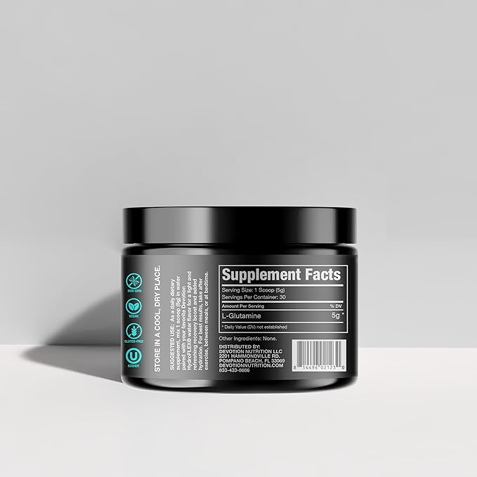 Devotion Nutrition Pure L-Glutamine Powder – 5 g per Serving 30 Servings Unflavored Amino Acid Supplement for Recovery Gut &amp Immune Support – Vegan Gluten-Free Non-GMO Kosher Made in USA