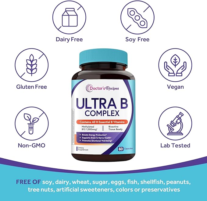 Doctor's Recipes CoQ10 200mg + Vitamin B Complex Bundle High Absorption Coenzyme Q10 with Olive Oil &amp Complete B Vitamins Energy Metabolism &amp Daily Support 300 Total Capsules