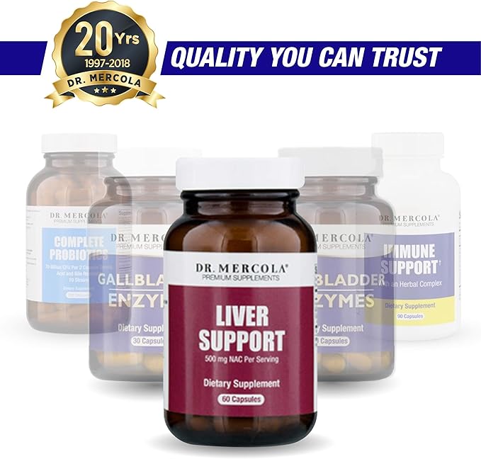 Dr. Mercola Liver Support Formula – 60 Capsules – 2 Bottles - Natural Liver Cleanse &amp Detox: N-Acetyl Cysteine Milk Thistle &amp Organic Broccoli Powder – Supports Healthy Liver Function &amp R