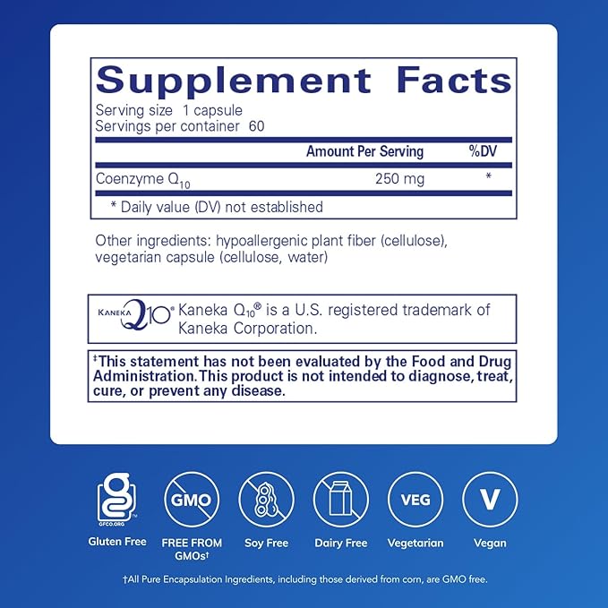 Pure Encapsulations CoQ10-250 mg CoQ10 - Brain Support Supplement* - Mitochondrial &amp Cellular Energy Support* - Non-GMO &amp Vegetarian - 60 Capsules