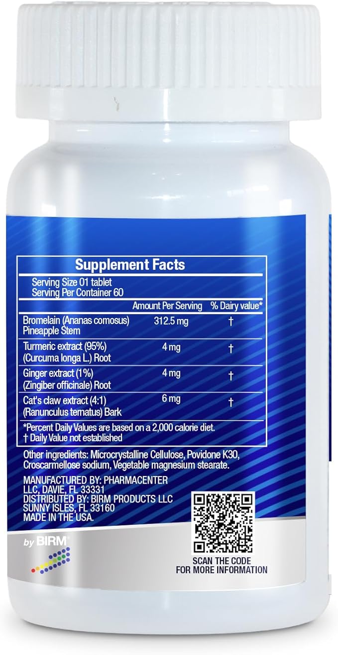 BIRM | H&ampH Bromelain Complex | Digestive Enzyme Supplement with Bromelain Turmeric Ginger &amp Cat’s Claw | Vegan Gluten Free Formula | 60 Tablets | Made in USA