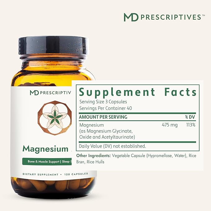 MD Prescriptives - Magnesium MD - Highly Absorbable Dietary Magnesium Supplement with Glycinate &amp Acetyl Taurinate - 120 Capsules