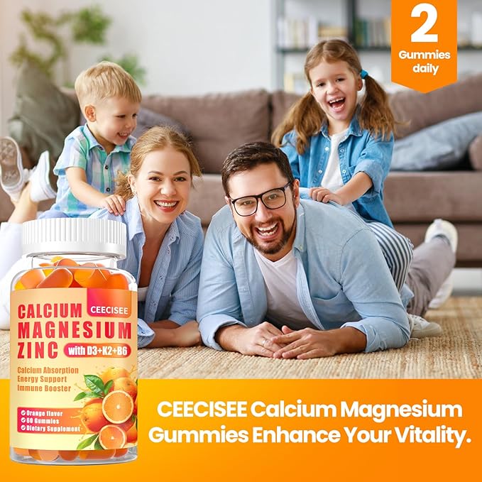 Calcium Magnesium Zinc Gummies with D3 &ampB6 &ampK21000mg Calcium Gummies with 300mg Magnesium Support Immune Energy for Adults and TeensSugar Free(120Count)