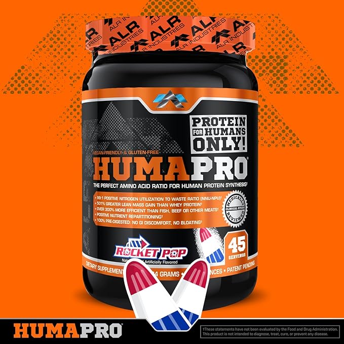 ALR Industries HumaPro Essential Amino Acid Formula | EAA Protein Supplement | Supports Muscle Recovery &amp Performance | Vegan Gluten Free | | 45 Servings (Rocket Pop)