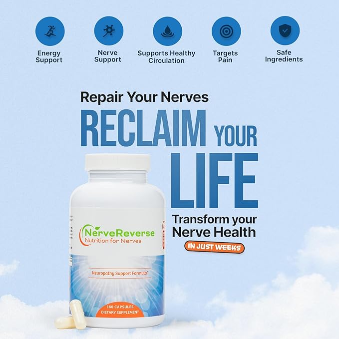NerveReverse Neuropathy Support Formula-Alpha Lipoic Acid 600mgExtra Strength Benfotiamine B12 B9 B6 and D3 - Nerve Energy and Metabolism Support-Vegan-180 Capsules 3 Months