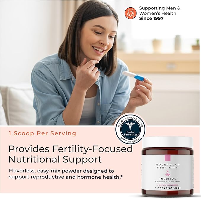 Myo-Inositol &amp D-Chiro Inositol Powder - Fertility Supplement for Women &amp Men - 40:1 Ratio Hormone Balance Reproductive Support Glucose Metabolism - Unflavored - 30 Day Supply