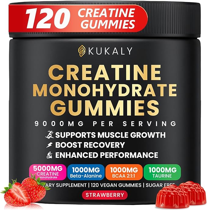 Creatine Monohydrate Gummies for Men &amp Women 9000MG Creatine Gummies Sugar Free with L-Taurine BCAA 2:1 B12 B6 for Boost Strength Focus &amp Endurance Vegan Non-GMO Strawberry 120pcs