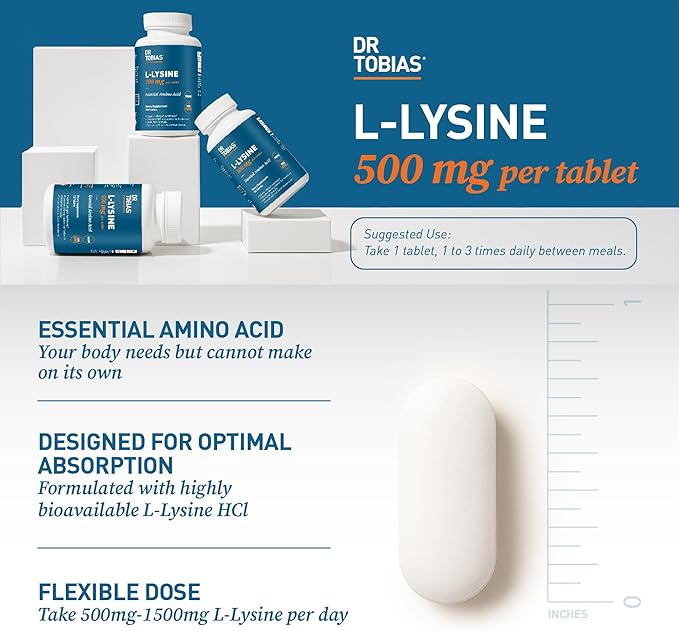 Dr. Tobias L‑Lysine 500 mg Tablets + Turmeric Curcumin 1500 mg with BioPerine (120 Vegan Capsules) – Essential Amino Acid Support Plus Extra Strength Joint Immune &amp Vitality Formula