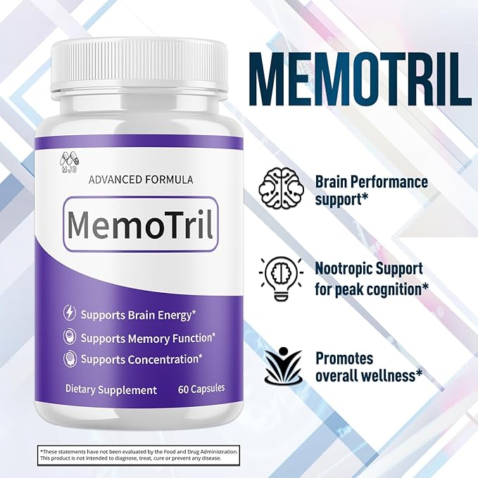Memotril Capsules Official Memo Tril Supplement Pills with All Natural Ingredients Advanced Memotril Formula for Brain Health &amp Wellness Support with Premium Vitamins for Women &amp Men (60 Cap