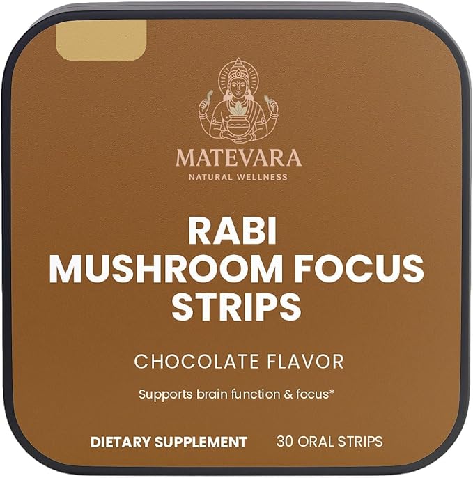 RABI Mushroom Mind Support Strips| Dissolvable Oral Strips | 30 Count (Chocolate)