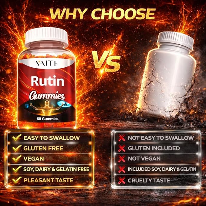 Rutin Supplement 500mg - Sophora Japonica Extract with Quercetin - Antioxidant Gummies for Men and Women - Vein and Leg Wellness - Flavonoid Complex for Daily Vascular Support - 60 Gummies
