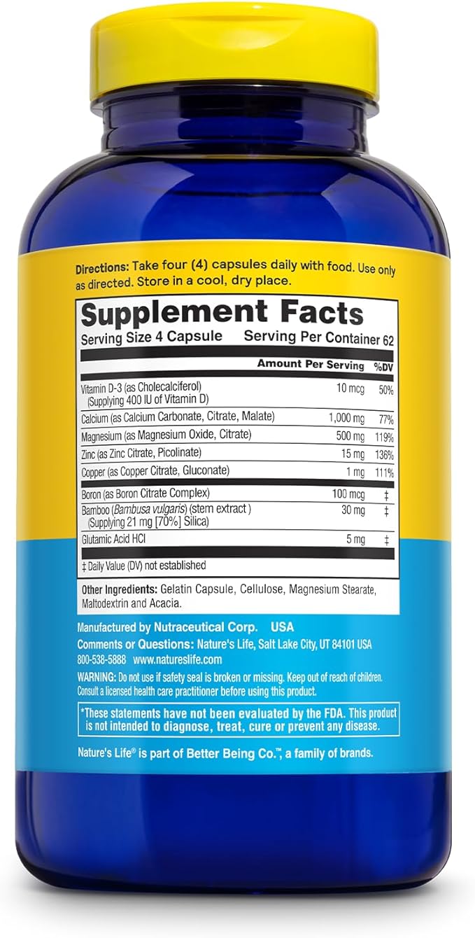 Nature's Life Cal Mag Zinc Complex - Calcium Magnesium &amp Zinc D3 Supplement 800 mcg per Serving Trace Mineral Support for Bones and Teeth Vitamin Formula for Men and Women - 250 Count Tablets