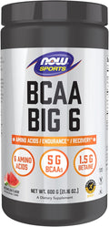 NOW Foods Sports Nutrition BCAA (Branched Chain Amino Acids) Big 6 Watermelon Flavor 600 Grams