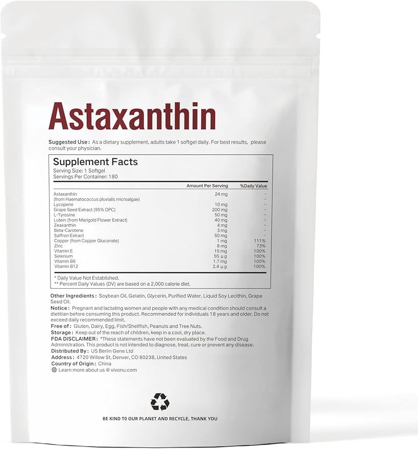 VivoNu 14-in-1 Astaxanthin 24mg &amp Lutein 40mg with Zeaxanthin Supplements 18 Month Supply 540 Softgels 3 Bag