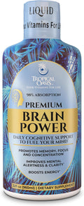 Tropical Oasis - Brain Power | Liquid Nootropic Supplement - Promotes Mental Clarity Focus and Memory Retention (Unflavored 32 Servings)