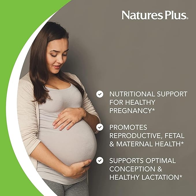 NaturesPlus Source of Life Prenatal - 180 Tablets - Multivitamin &amp Mineral Supplement with Iron - Nutritional Support for Pregnancy - Gluten Free Vegetarian - 90 Servings