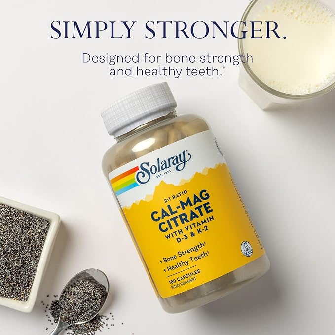 SOLARAY Calcium Magnesium Citrate w/Vitamin D3 K2 - Calcium Supplements for Women and Men - Bone and Heart Health Support - Cal Mag 2:1 Ratio Plus Vitamin D 3 and K2 60-Day Guarantee 30 Servings