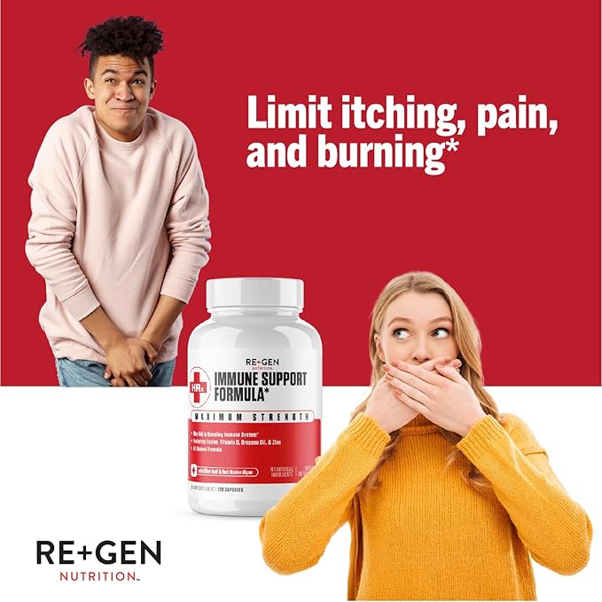 Re+Gen Nutrition Immune Support Supplement for Adults Natural Capsules with Zinc Vitamin C L lysine Amino Acid &amp Oregano Oil for Strong Immunity Health in Men &amp Women 120 Capsules
