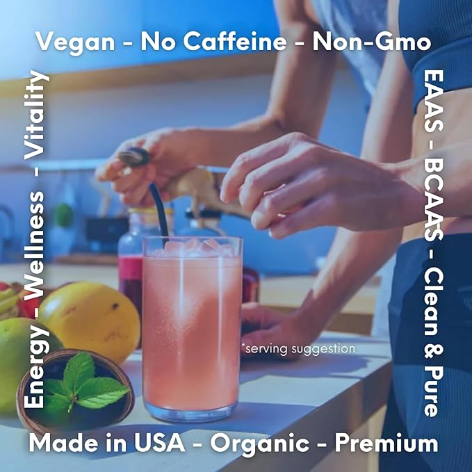 FundAminos EAA + BCAA Amino Acid Powder | Organic Vegan Plant-Based | Complete Essential Aminos for Everyday Nutrition | Optimized Protein Utilization | Refreshing Superfruits Blend - 60 Servings