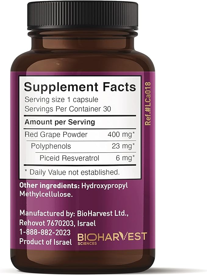 VINIA Piceid Resveratrol Supplement Capsules. Increases Blood Flow and Nitric Oxide. Blood Pressure and Heart Health Support | Antioxidant from Red Grapes | Non-GMO 60 Count