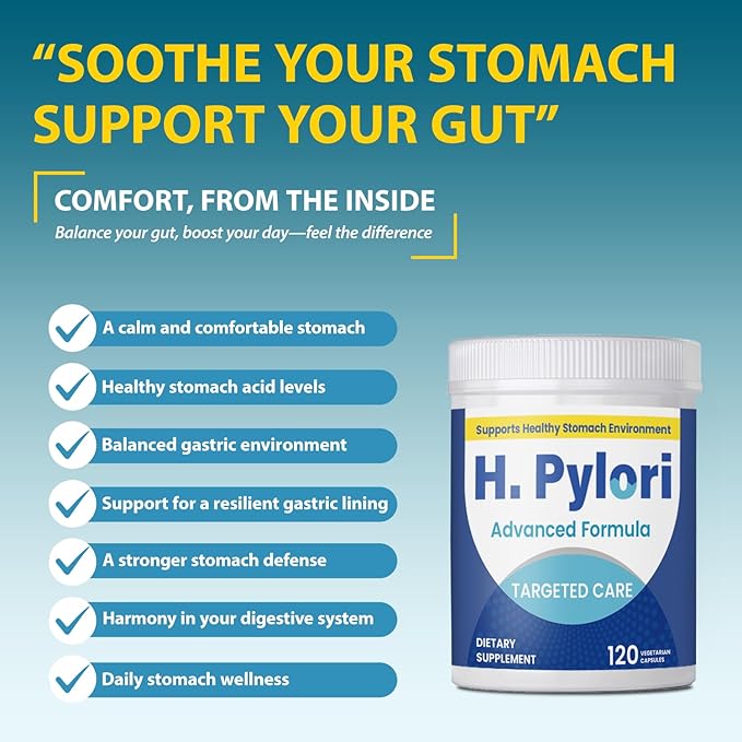 H. Pylori Capsules with 100 Billion CFU Mastic Gum Berberine Lactobacillus Reuteri Zinc Carnosine &amp Green Tea | for Stomach Comfort Gastritis Digestion Gut Microbiome &amp Gut Health | 120