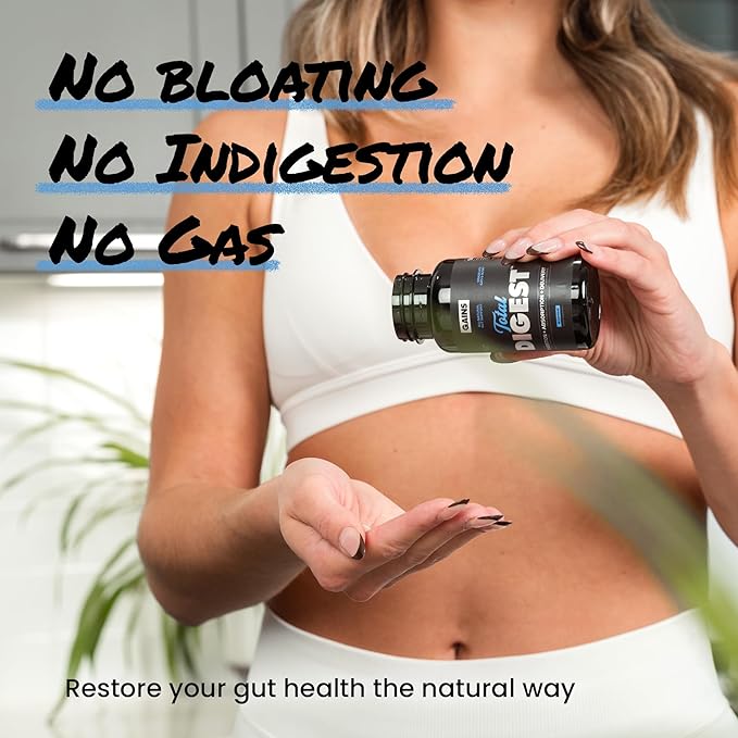 Gains in Bulk Total Digest Digestive Enzymes Prebiotics and Probiotics for Digestive Health Bloating Support Gut Health for Women and Men Promotes Protein Carb and Fat Digestion 270 Capsules