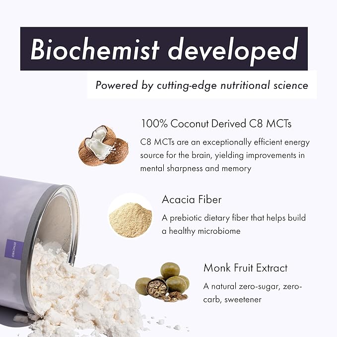 Synchro - Ketobasis MCT Oil Powder Coconut-Derived Brain and Body Energy Drink Brain Supplement with Caprylic Acid Alternative to Caffeine