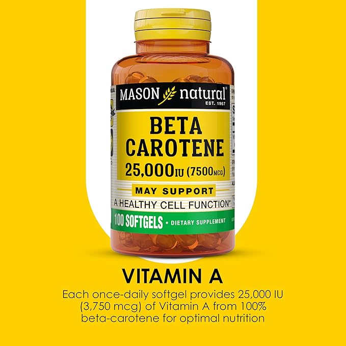 Mason Natural Vitamin A Beta Carotene 25000 IU Supports Vision Cell Function &amp Immune Health 100 Softgels Pack of 3