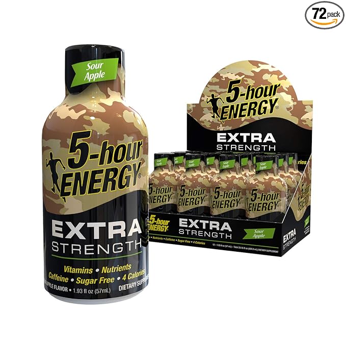 5 Hour Energy Shot Extra Strength Sour Apple- 72 Pack of 2 Ounce Bottles