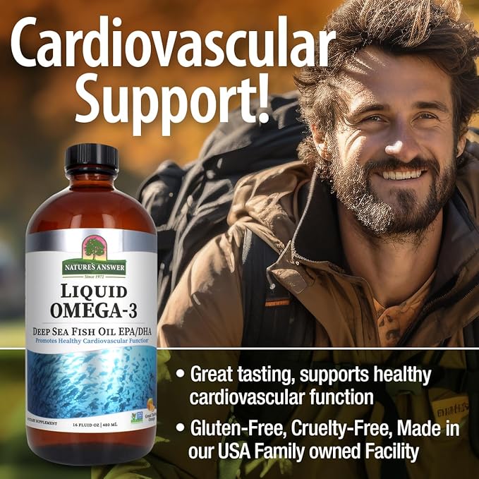 Nature's Answer Liquid Omega-3 | Deep Sea Fish Oil with EPA/DHA Dietary Supplement | Cardiovascular Support | No Preservatives &amp Gluten-Free 16oz