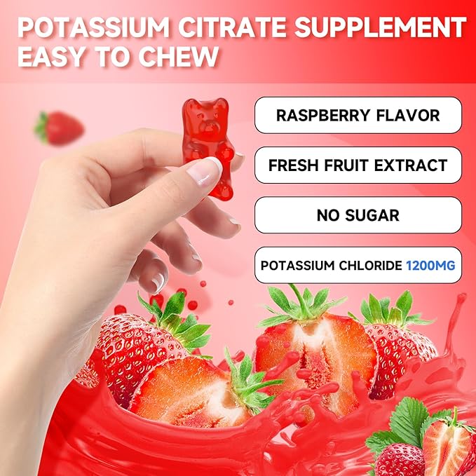 2 Pack Potassium Gummies for Adults Potassium Chloride Gummies 1200mg Support Leg Cramps &amp Electrolyte Balance Strawberry Flavor 120 Count