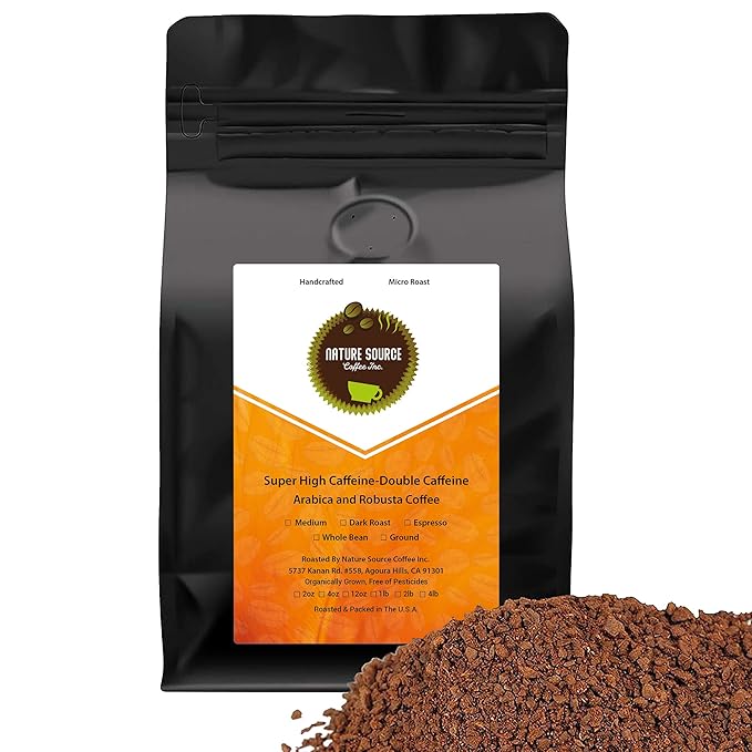 Super High Caffeine | Double Caffeine Organic | Strong Robusta Coffee | Fresh Roasted | Whole Bean | 1 LB 1-Pack