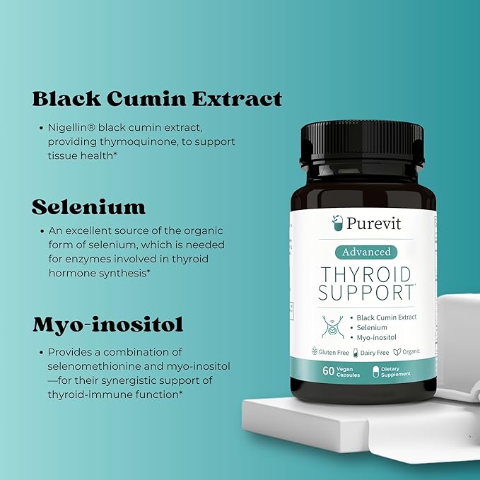 Advanced Thyroid Support Supplement with Black Cumin Extract Selenium Myo-inositol Thyroid Support for Hashimotos and Hypothyroidism 60 Capsules