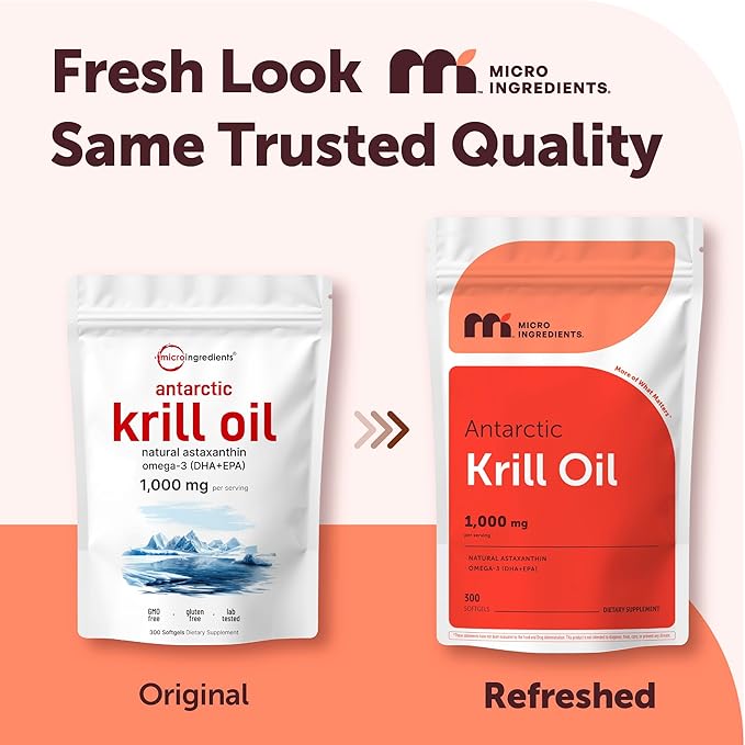 Micro Ingredients Antarctic Krill Oil Supplement 1000mg Per Serving 300 Soft-Gels Rich in Omega-3s EPA DHA &amp Natural Astaxanthin Supports Immune System &amp Brain Health Easy to Swallow
