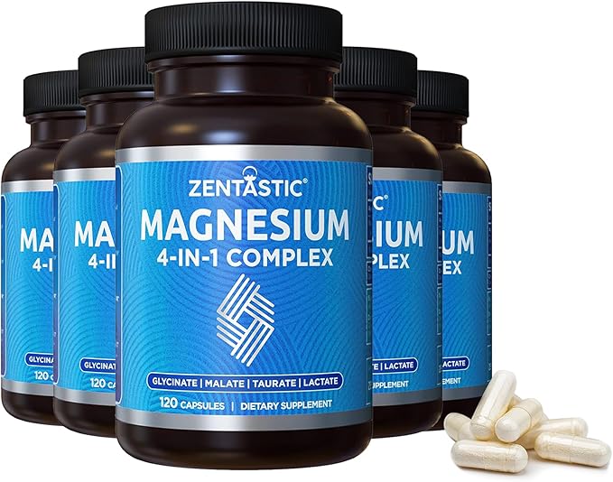 Zentastic Magnesium Complex - 600 Magnesium Capsules - Chelated Magnesium Glycinate Malate Taurate &amp Lactate - Support Bones Muscles
