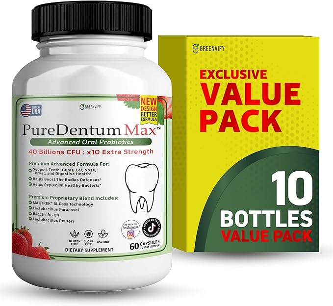 PureDentum for Gums and Teeth Health &amp Fresh Breath - 40 Billion CFU Advanced Oral Probiotics for Mouth Bad Breath Capsule Supplement (10)