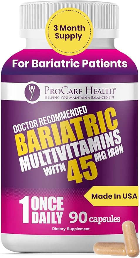 ProCare Health Bariatric Multivitamin 45mg Iron – Once Daily Capsule for Gastric Bypass Sleeve &amp Post-Op Support – 90 Easy-to-Swallow Capsules 3-Month Supply No Artificial Colors Gluten-Free