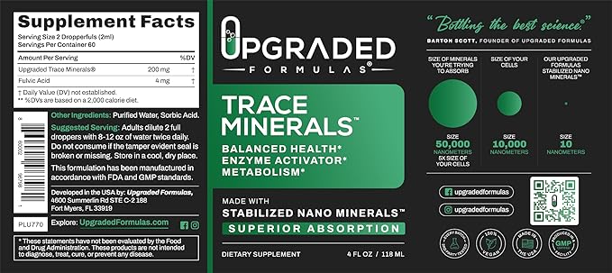 Upgraded Formulas Trace Minerals with Liquid Nano Minerals - Balanced Health Enzyme Activator and Metabolism - Paleo Vegan (4 Fluid Ounces)
