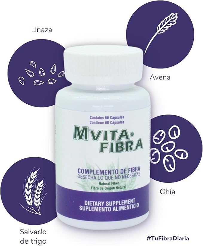 MVITA® Fibra Supplement Plant-Based Fiber Capsules with Chia Oats Flaxseed &amp Wheat Bran Dietary Fiber Blend Digestive Wellness Support 3 Pack (180 Capsules)