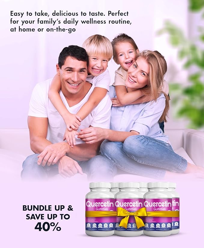 (2 Pack) Quercetin Gummies by BioVitalica - Quercetin with Bromelain Vitamin C and Zinc &amp Elderberry + Vitamin D3-5 in 1 Immune Support - Zinc Quercetin 750 mg for Kids and Adults