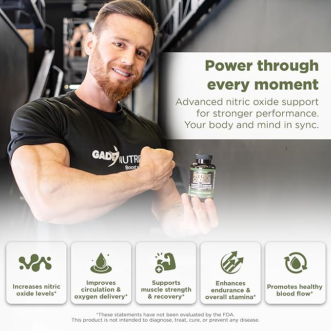 Gade Nutrition Nitric Oxide Supplement L Arginine Capsules – Energy Endurance &amp Performance - Pre Workout - Muscle Builder - with All Essential Amino Acid and Maca Root