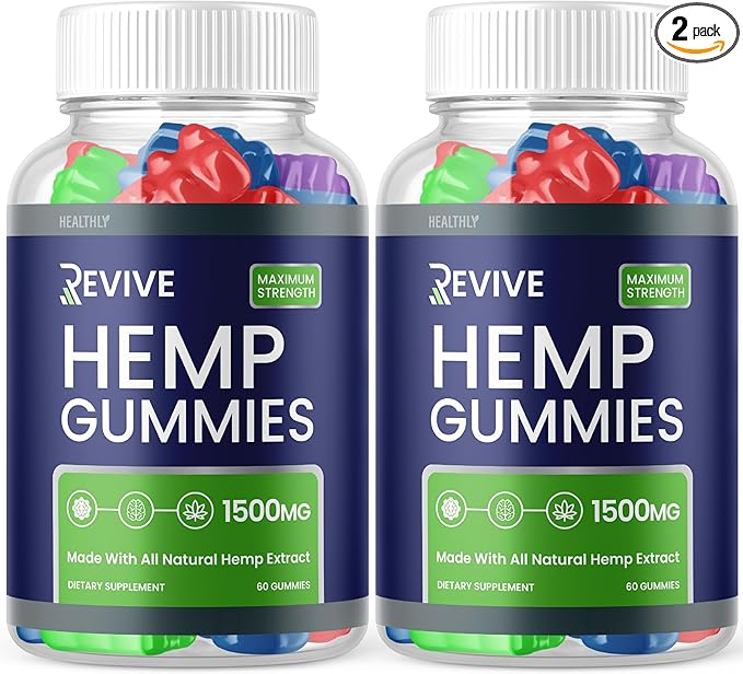 (2 Pack) Revive Gummies - Revive Hemp Gummies Premium Hemp Blend Revive Hemp Advanced Formula Hemp Extract Supplement Revive Hemp Gummy Big Size 25mg Per Gummy 1500mg Per Bottle New (120 Gummies)