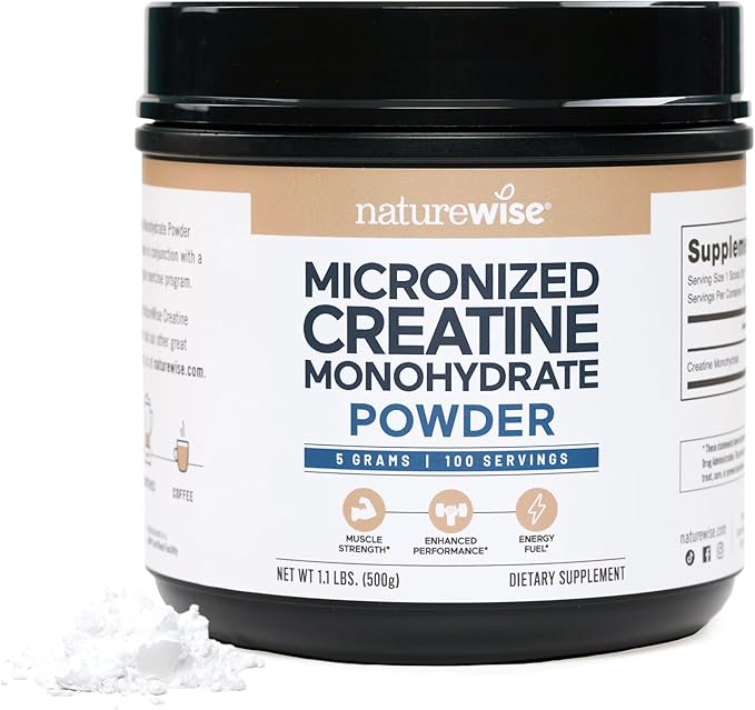 NatureWise Micronized Creatine Monohydrate Powder 5000mg (5g) Per Serving - Creatine for Women &amp Men - Pure Unflavored Supports Lean Muscle Mass Endurance - 100 Servings