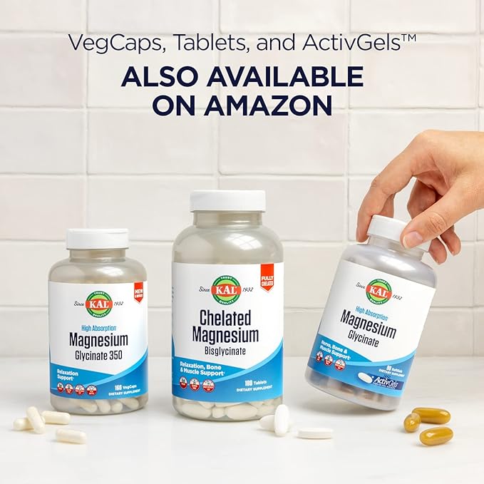 KAL Magnesium Glycinate Tablets Fully Chelated High Absorption Formula with Magnesium Bisglycinate Chelate for Nerve Muscle &amp Bone Health Support Vegan Gluten Free Value Size 240 Tablets